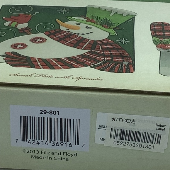 Fitz and Floyd Holly Hat Snowman Snack Plate and Spreader - Picture 11 of 13